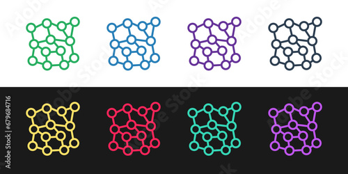 Set line Neural network icon isolated on black and white background. Artificial intelligence AI. Vector