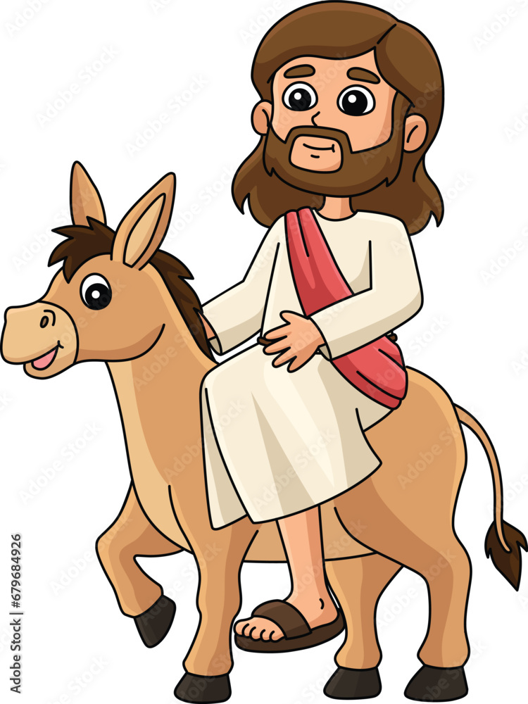 Vetor de Jesus Riding a Donkey Cartoon Colored Clipart do Stock | Adobe ...