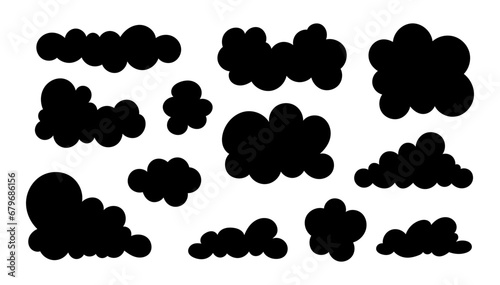 Cumulus clouds drawing. Silhouette image. Collection image cloud sky symbol. Vector drawing. Set of design elements.