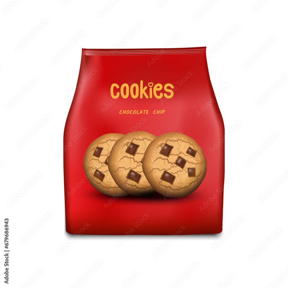 Design packaging template for chocolate chip cookies snack. Vector ...