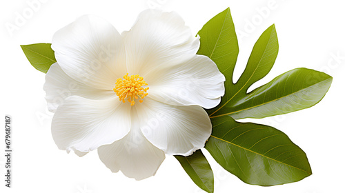 white frangipani flower isolated, beautiful flower with leaf on a transparent background, Generative AI photo