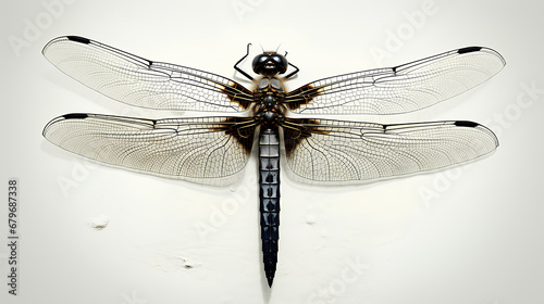 black and white dragonfly on brown on a transparent background, Generative AI © mizan