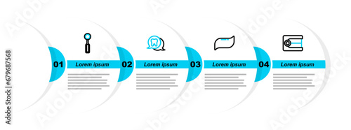 Set line Dentures model, Toothpaste, and Dental inspection mirror icon. Vector