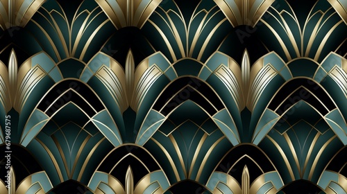 gold and silver and dark green art deco metallic seamless pattern