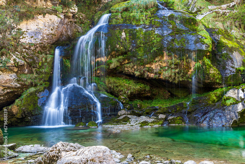 Virje waterfall  slap Virje  in Slovenia near Bovec. Julian Alps.