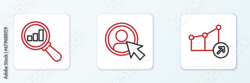 Set line Financial growth, Magnifying glass and analysis and Create account screen icon. Vector