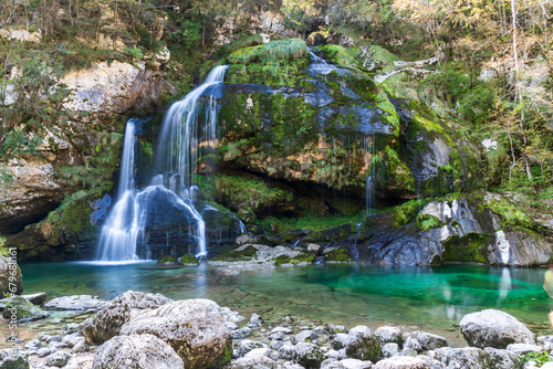 Fototapeta Naklejka Na Ścianę i Meble -  Virje waterfall, slap Virje, in Slovenia near Bovec. Julian Alps.