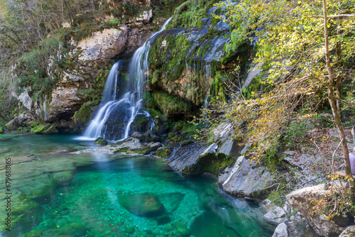 Virje waterfall  slap Virje  in Slovenia near Bovec. Julian Alps.