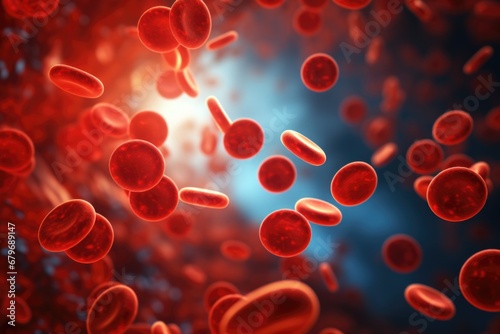 Microscopic view of Red blood cells. Scientific 3D illustration