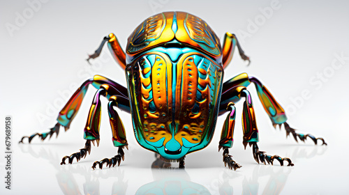 Closeup realistic tropical beetle perched on a transparent background, Generative AI photo