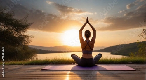 young woman doing yoga in the nature, woman doing yoga exersise, yoga lessons in the nature