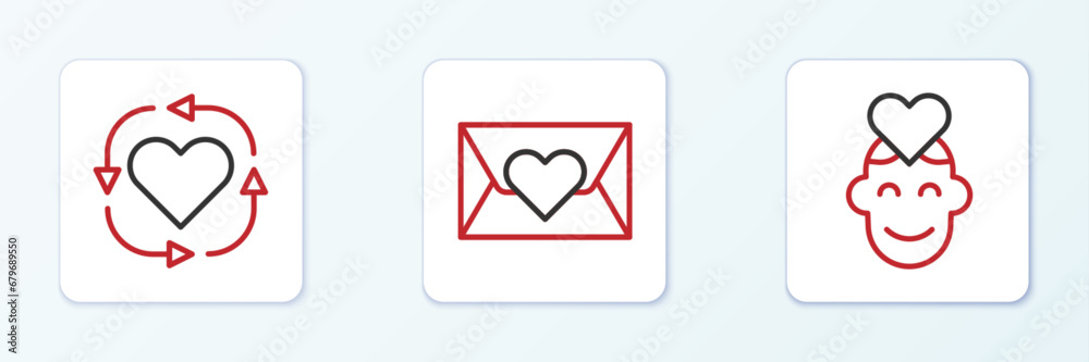Set line Volunteer, and Envelope with heart icon. Vector