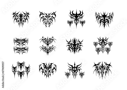 Neo Tribal Shapes Vector Set - Gothic Y2K Sharp Elements or Graphic Design and Artistic © FJ9