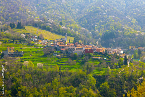 Muggio Valley with Village and Mountain in a Sunny Day in Ticino  Switzerland