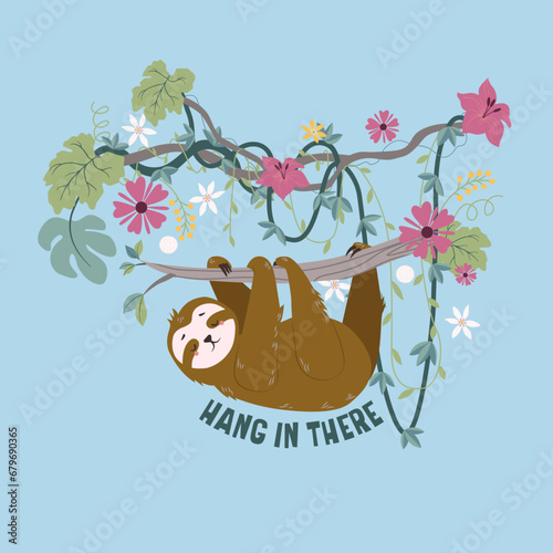 Hang In There Sloth Illustration