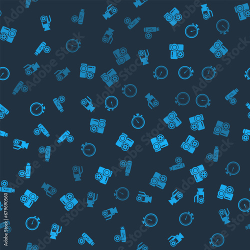 Set Video camera setting, , Stopwatch and USB flash drive on seamless pattern. Vector