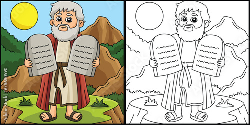 Moses with Tablet of Ten Commandments Illustration