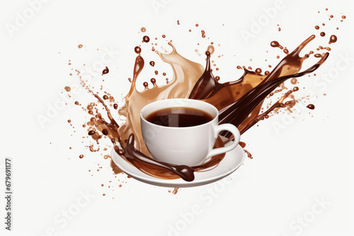 Photo of a steaming cup of coffee overflowing with rich  indulgent chocolate