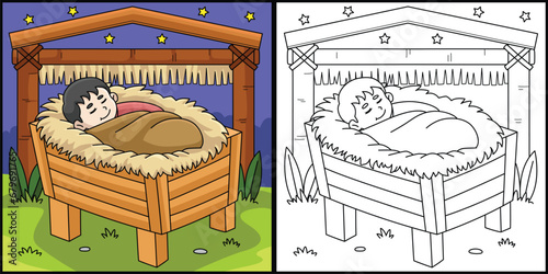 Christian Baby Jesus Coloring Page Illustration