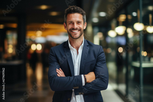Portrait of a smiling businessman in the office. © Synthetica