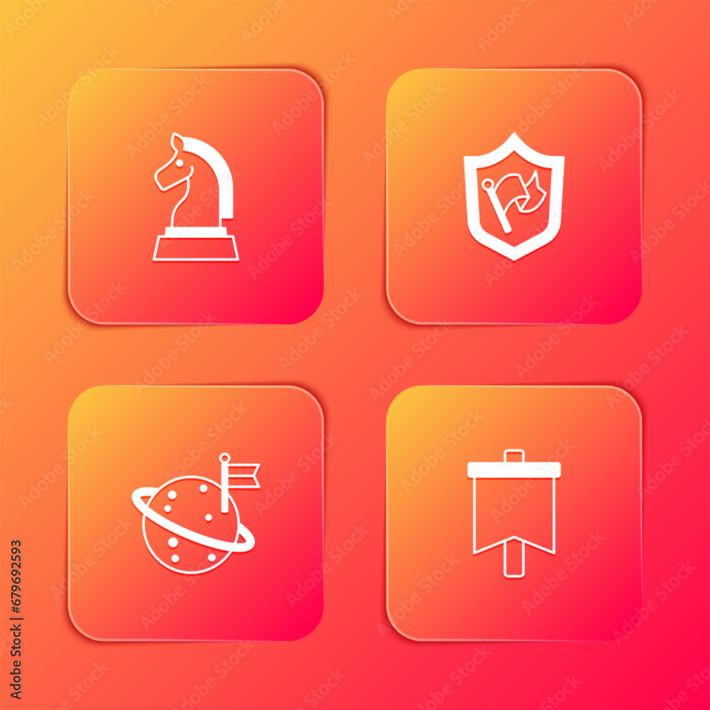 Set Chess, Shield with flag, Moon and Flag icon. Vector