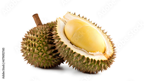 Durian isolated on a white background, King of fruits, Durian isolated on a transparent background, Generative AI