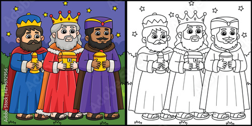 Christian Three Kings Coloring Page Illustration photo