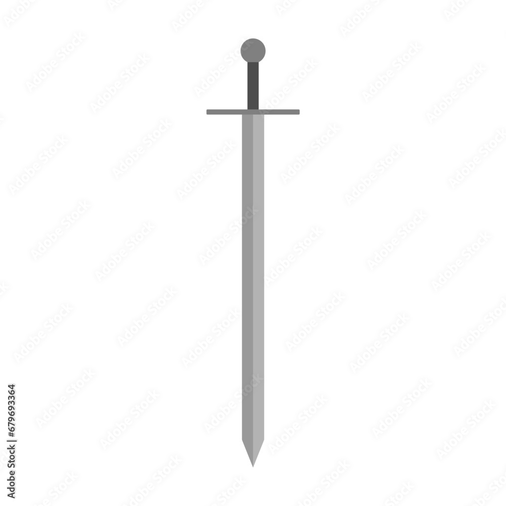 Sword vector illustration icon. Military or heraldry symbol. Protection and security sign. Medieval or knight weapon. Fantasy longsword fencing logo. Clip-art silhouette.