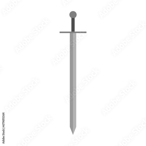 Sword vector illustration icon. Military or heraldry symbol. Protection and security sign. Medieval or knight weapon. Fantasy longsword fencing logo. Clip-art silhouette.