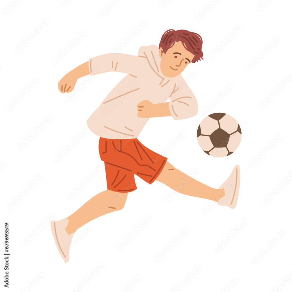 Teenager boy soccer player, vector illustration isolated on white