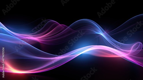  a blue and pink wave of light on a black background with a reflection of light on the side of the wave.