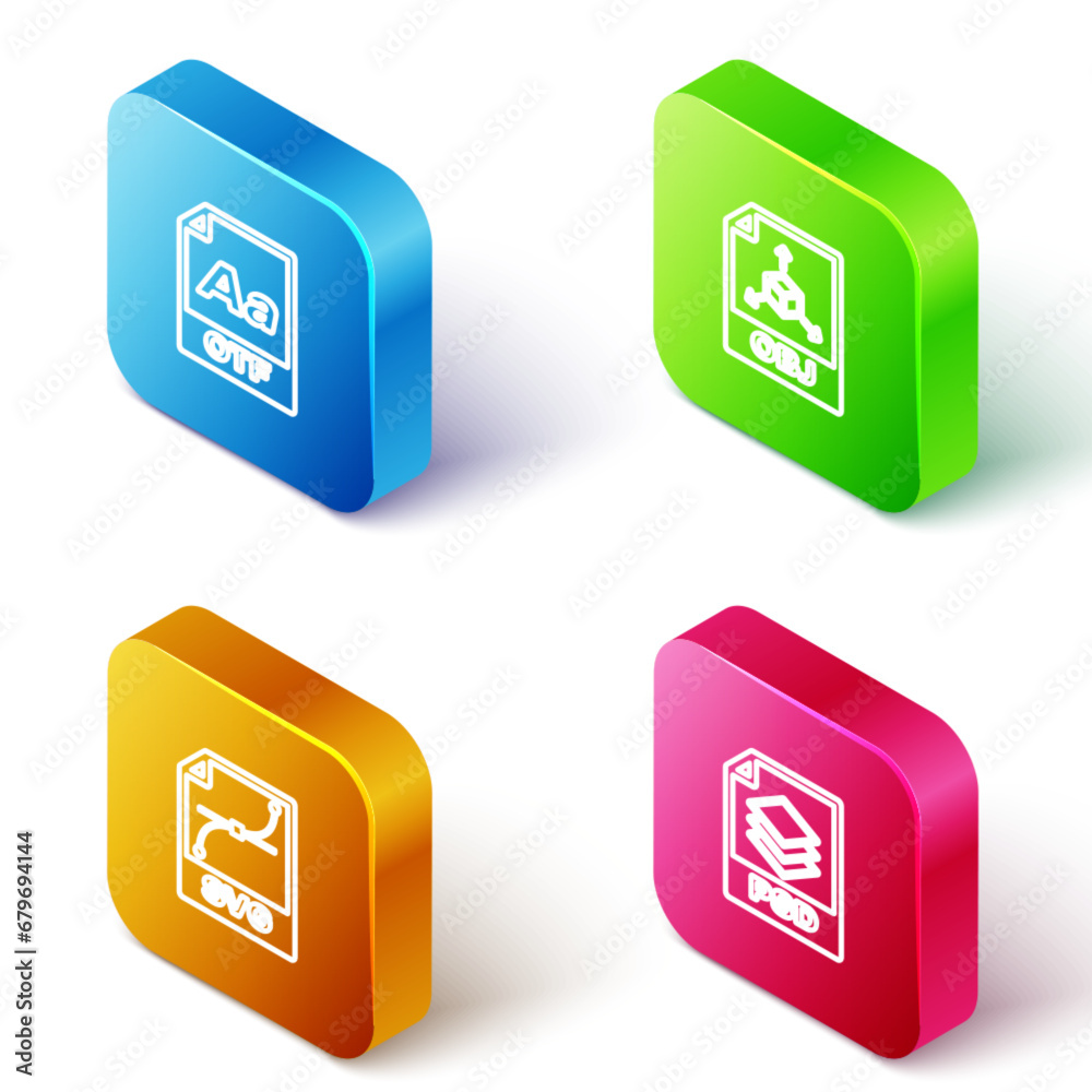 Set Isometric line OTF file document, OBJ, SVG and PSD icon. Vector Set Isometric line OTF file document, OBJ, SVG and PSD icon. Vector