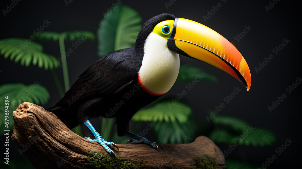 Naklejka premium Colorful Toco Toucan tropical bird in Pantanal, Generative AI
