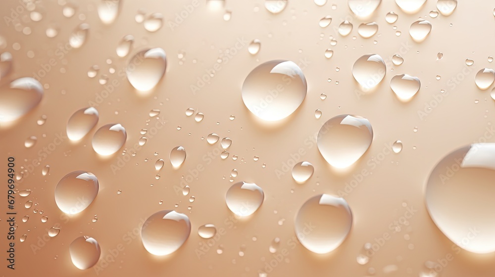  drops of water on a glass surface with a light brown back ground and a light brown back ground and a light brown back ground.
