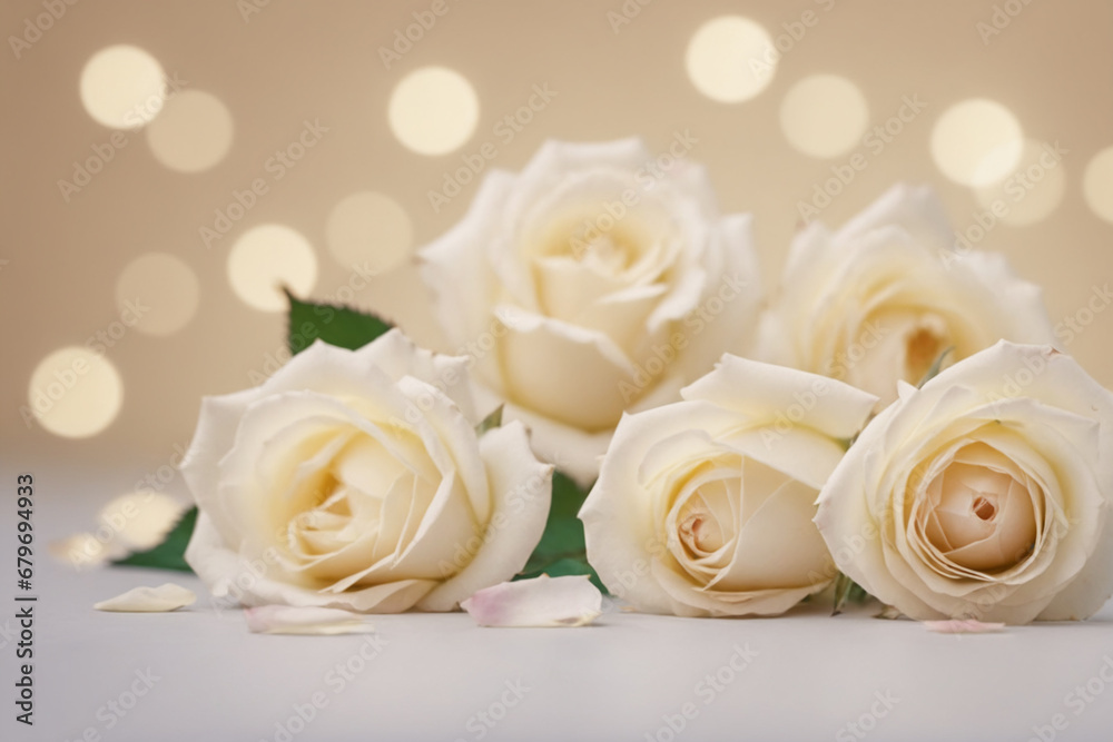 White roses petals on a bokeh background White roses petals on a bokeh background