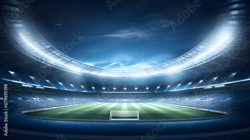 soccer stadium defocus background evening arena with crowd fans, 3D illustration.