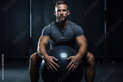 Fitness instructor holding a ball in a gym. National Personal Trainer Awareness Day in January. AI generated