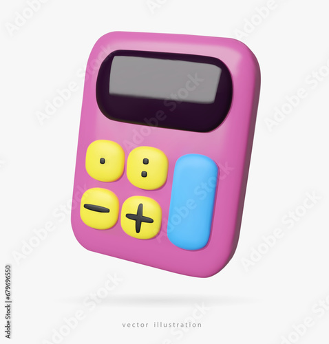 3D Realistic calculator. School and office supplies. Financial management concept. Vector icon