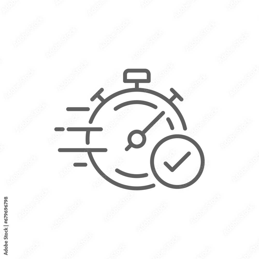 Quick approval icon. Simple outline style. Stopwatch, quick transfer, fast transaction, business concept. Thin line symbol. Vector illustration isolated on white background. Editable stroke. Quick approval icon. Simple outline style. Stopwatch, quick transfer, fast transaction, business concept. Thin line symbol. Vector illustration isolated on white background. Editable stroke.