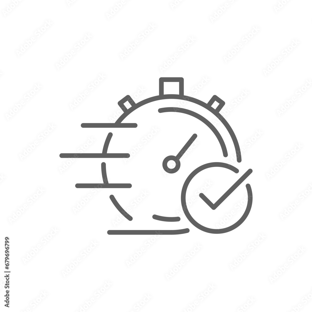 Quick approval icon. Simple outline style. Stopwatch, quick transfer, fast transaction, business concept. Thin line symbol. Vector illustration isolated on white background. Editable stroke.