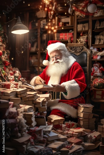 Santa Claus reading letters from children
