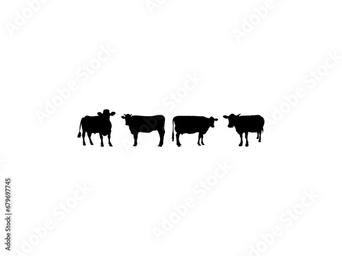 Set of Cow Silhouette in various poses isolated on white background