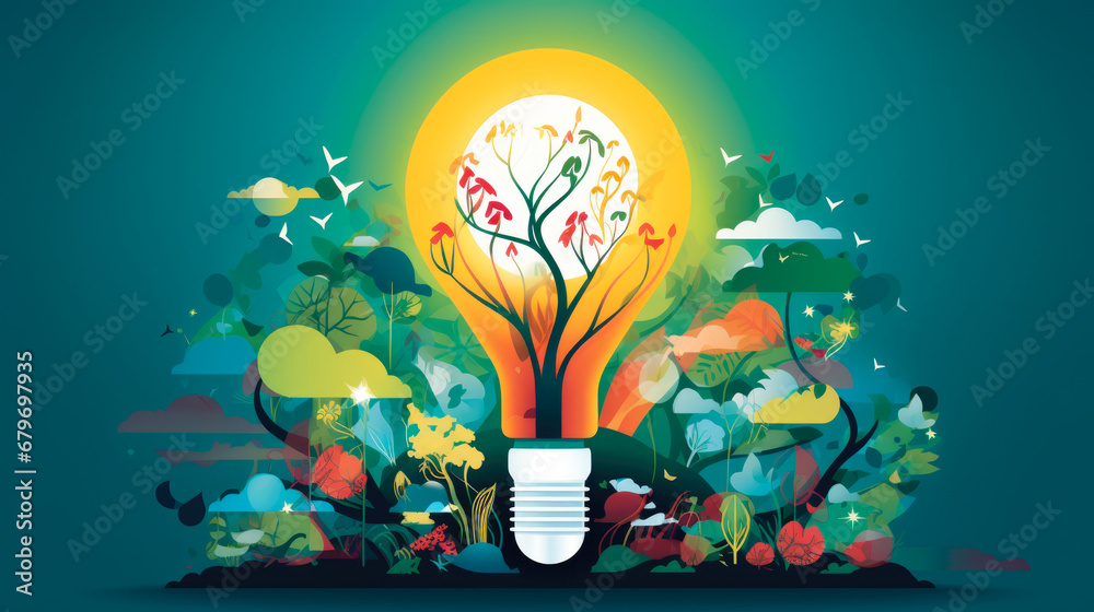Green energy and creativity: Illustration for innovation, sustainability and environmental awareness