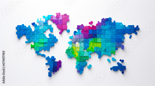 world map made of colourful puzzle pieces