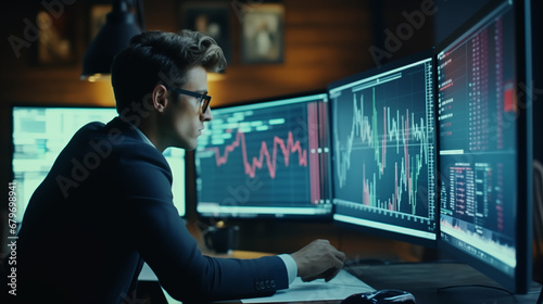 Businessman working with graphics in her computer