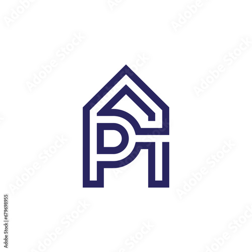 letter pt home simple outline geometric logo vector
