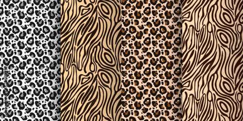 Leopard  tiger seamless pattern  abstract wild animal skin background. Set of leopard textures  background design  prints  textiles. Vector