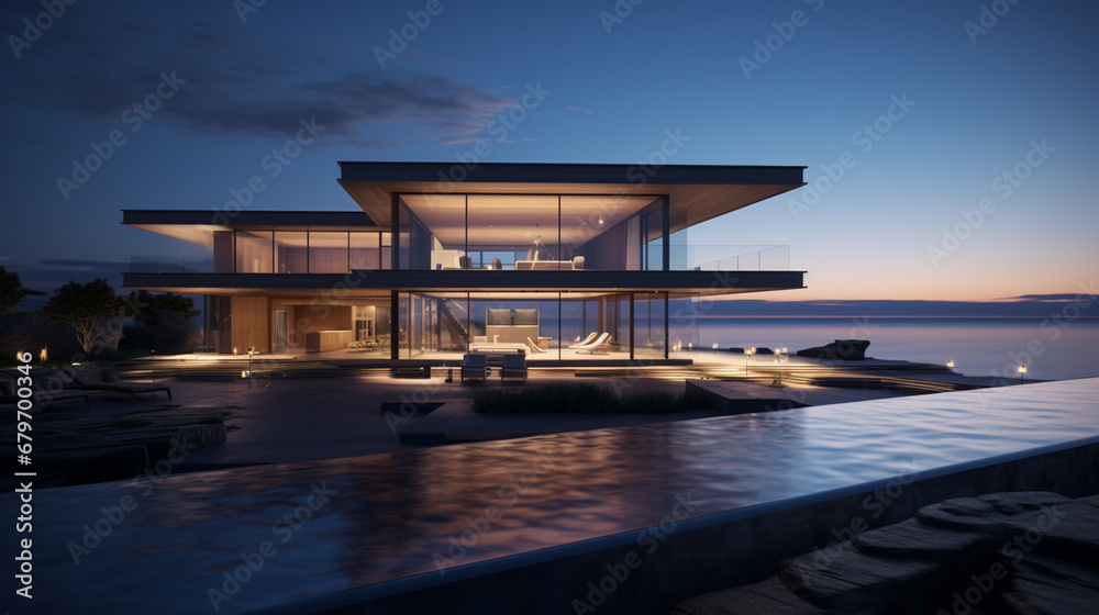Fototapeta premium A luxury house on the shore of an ocean