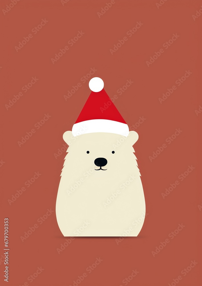 a white bear wearing a red hat