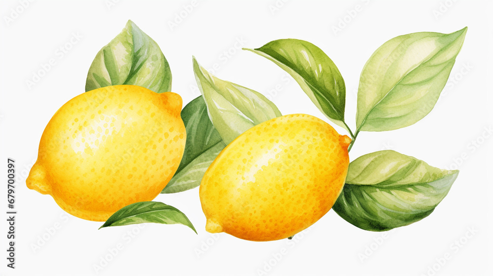 A watercolor illustration in clipart style with lemons